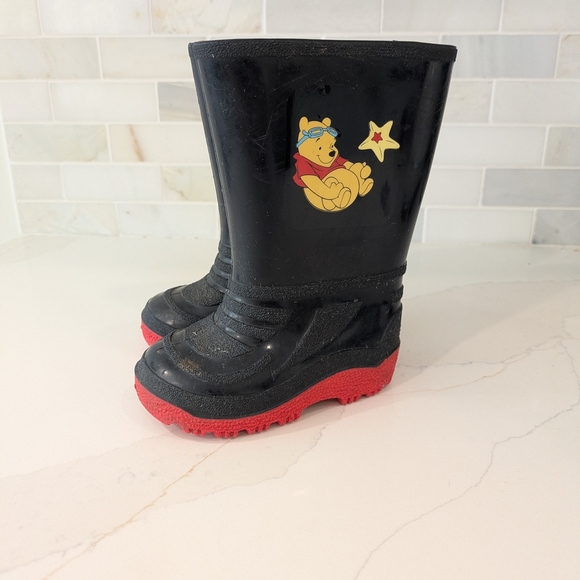 Disney Winnie The Pooh Black and Red Rain Boots Y2K - Picture 1 of 7
